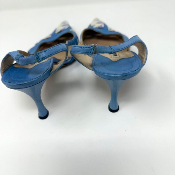 MANOLO BLAHNIK CANVAS CUTOUT ACCENT SLINGBACK PUMPS WOMENS SIZE 8.5 (38.5 EURO) - Picture 5 of 6